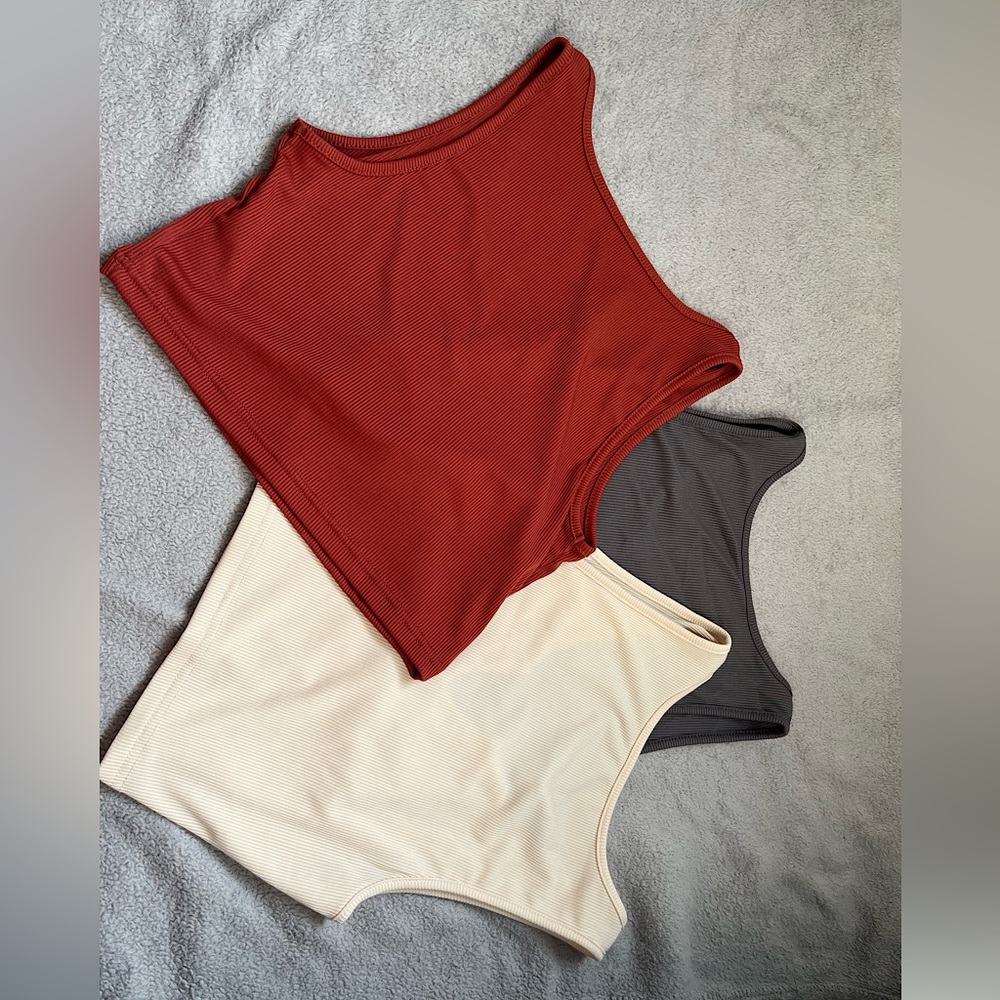 Three tops from shein orange, tan and grey size medium